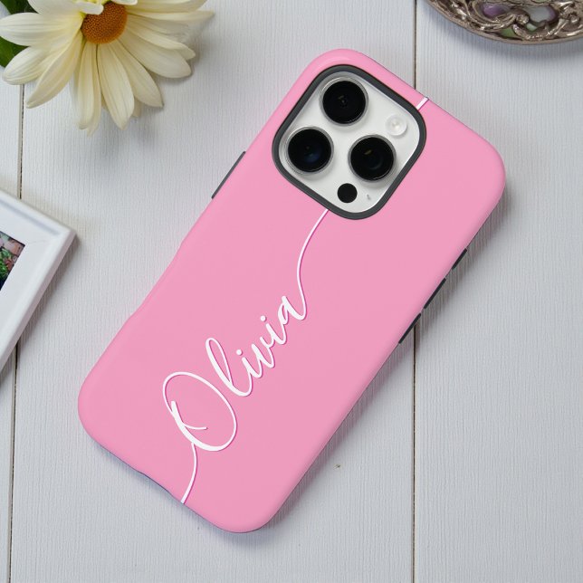 Coques Case-Mate iPhone Calligraphie élégante rose blanc Nom du script (Créateur téléchargé)