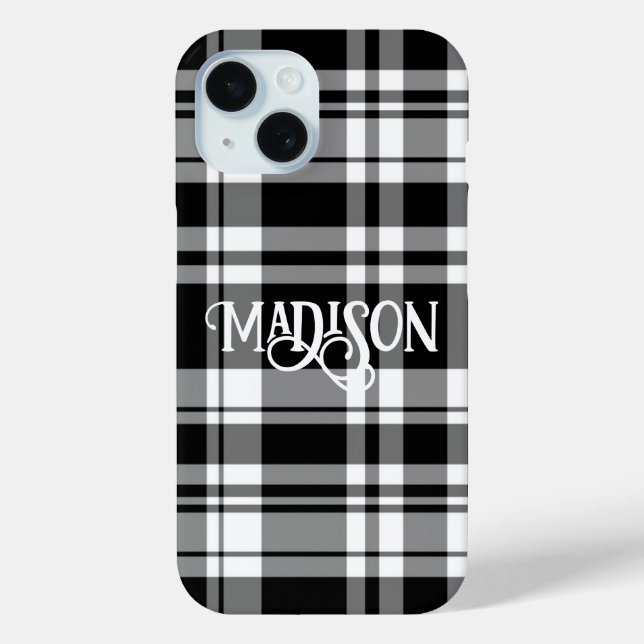 Coques Case-Mate iPhone Calligraphie en tartan noir et blanc (Verso)