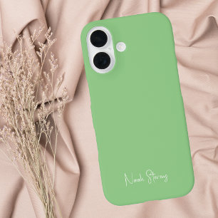 Coques iPhone 16 Calligraphie minimaliste moderne verte et blanche