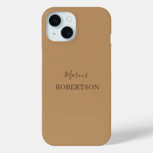Coque Pour iPhone 15 Calligraphie monogramme brun minimaliste professio