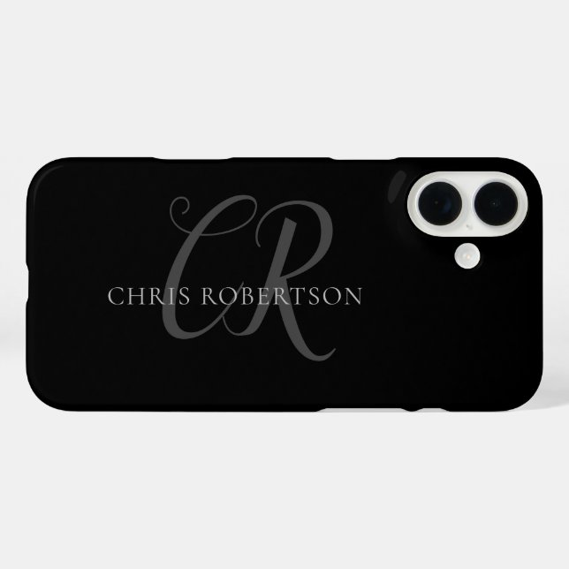 Coques Case-Mate iPhone Calligraphie Monogramme Nom Black Grey Cadeau pers (Verso (horizontal))