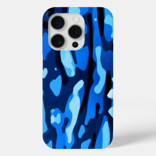 Coque iPhone 15 Pro Camo bleu Abstrait Motif