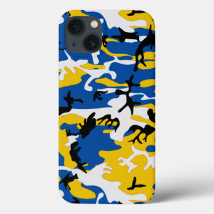 iPhone 13 Coque Camo bleu et jaune