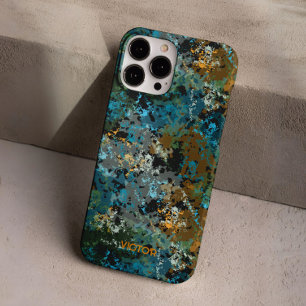Coques iPhone 16 Pro Camo bleu moderne Masculine de l'armée Nom personn