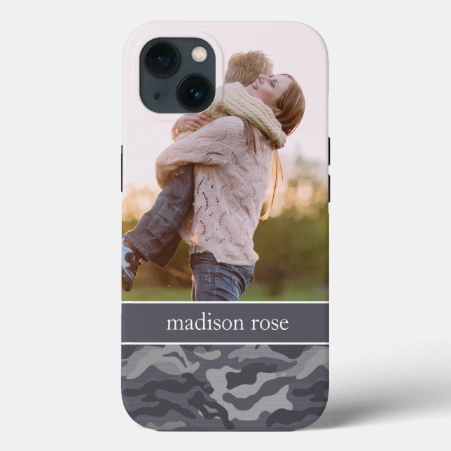 Coques Case-Mate iPhone Camo gris foncé mou Photo personnalisée (Verso)