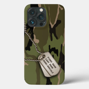 iPhone 13 Pro Case Camo vert militaire avec l'étiquette de chien