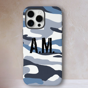 Coques iPhone 16 Pro Max Camouflage armée Monogramme bleu