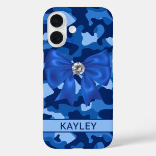 Coques iPhone 16 Camouflage Bleu Brillants Personnalisé