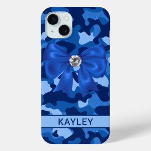 Coque iPhone 15 Mini Camouflage Bleu Brillants Personnalisé
