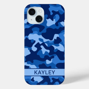 Coque Pour iPhone 15 Camouflage Bleu Personnalisé