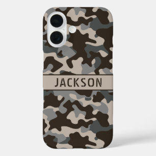 Coques iPhone 16 Camouflage Brun et Gris Personnalisé