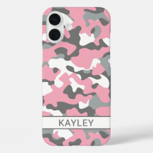 Coques iPhone 16 Plus Camouflage Personnalisé Rose et Gris