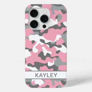 Coque iPhone 15 Pro Camouflage Personnalisé Rose et Gris