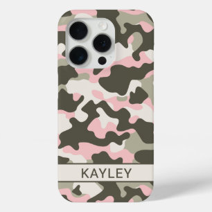 Coque iPhone 15 Pro Camouflage Personnalisé Rose et Vert