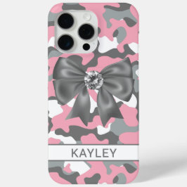 Coque iPhone 15 Pro Max Camouflage Personnalisé Rose Gris Brillante