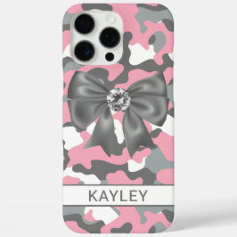Coques iPhone 16 Pro Max Camouflage Personnalisé Rose Gris Brillante