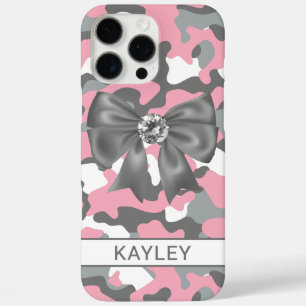 Coques iPhone 16 Pro Max Camouflage Personnalisé Rose Gris Brillante