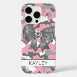 Coques iPhone 16 Pro Camouflage Personnalisé Rose Gris Brillante
