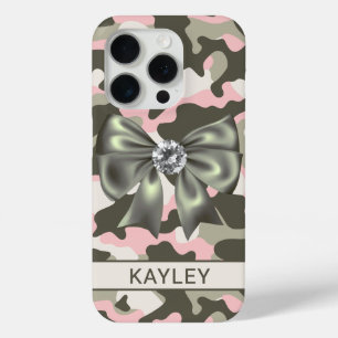 Coque iPhone 15 Pro Camouflage Personnalisé Rose Vert Brillante