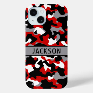 Coque Pour iPhone 15 Camouflage personnalisé rouge et noir