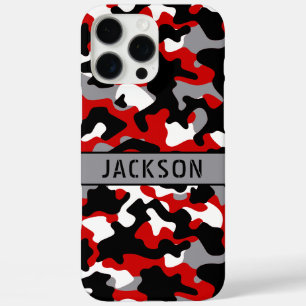 Coques iPhone 16 Pro Max Camouflage personnalisé rouge et noir