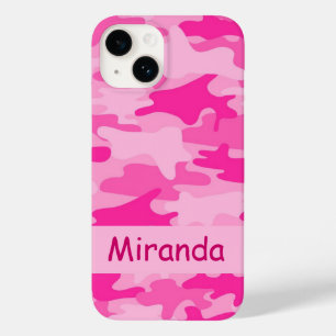Coque Pour iPhone 14 Camouflage rose Nom Personnalisé
