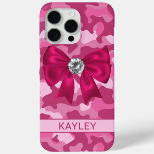 Coque iPhone 15 Pro Max Camouflage Rose Pailleté Personnalisé
