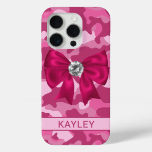 Coque iPhone 15 Pro Camouflage Rose Pailleté Personnalisé