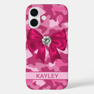 Coques iPhone 16 Camouflage Rose Pailleté Personnalisé