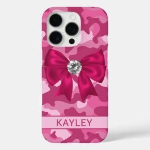Coques iPhone 16 Pro Camouflage Rose Personnalisé Brillante 
