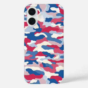 Coques iPhone 16 Camouflage rouge blanc et bleu