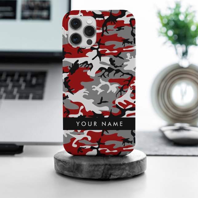 Coques Case-Mate iPhone Camouflage rouge et gris Votre nom Personnaliser (Créateur téléchargé)