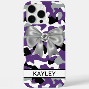 Coques iPhone 16 Pro Max Camouflage Violet Noir Personnalisé Brillamment