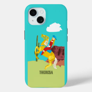 Coque Pour iPhone 15 Campy Western Cowgirl on Horse Personnalisé