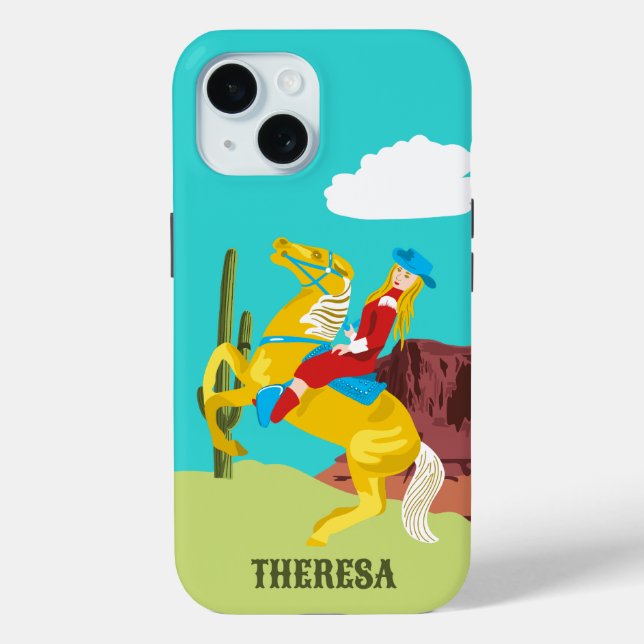 Coques Case-Mate iPhone Campy Western Cowgirl on Horse Personnalisé (Verso)