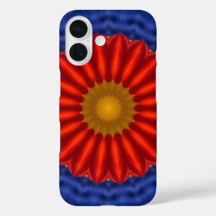 Coques iPhone 16 Canard sur fond bleu avec kaléidoscope rouge