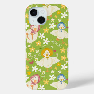 Coque Pour iPhone 15 Canard vert mignon & motif sans couture de fleur d