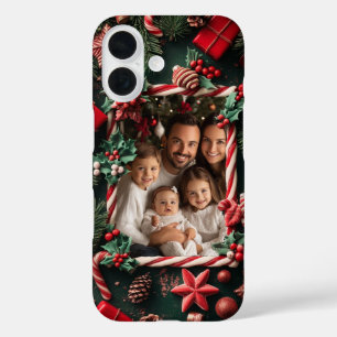 Coques iPhone 16 Canne de Noël festive personnalisée avec photo