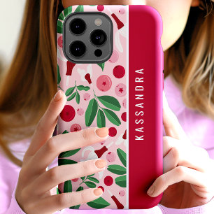 Coque Pour iPhone 15 Canneberges Florales Nom Personnalisé