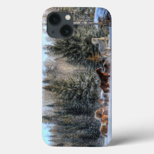 Etui iPhone 13 Cantonnement, Chevaux de course en hiver Photo nei