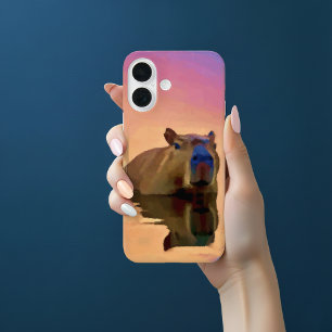 Coques iPhone 16 Capybara émergeant d'un plan d'eau paisible