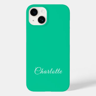 Coque Pour iPhone 14 Caraibes Vert Couleur Solide Nom personnalisé