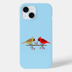 Coque Pour iPhone 15 Cardinaux de Noël mignons et baies rouges