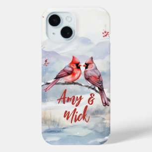 Coque Pour iPhone 15 Cardinaux rouges Oiseaux Noël Saint-Valentin