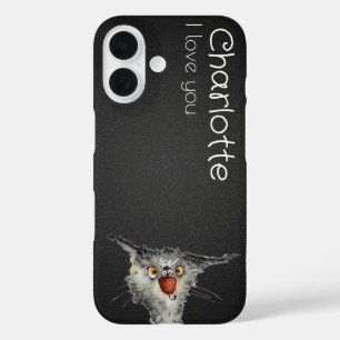 Coques iPhone 16 Caricature noire mignonne chats nom charbon