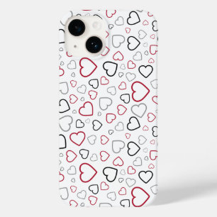 Coque Pour iPhone 14 Carmin Red Grey Happy Hearts motif