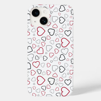 Coque Pour iPhone 14 Carmin Red Grey Happy Hearts motif