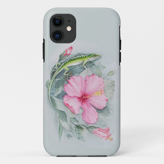 Coques Case-Mate iPhone Carolina Anole & Hibiscus  (Dos)
