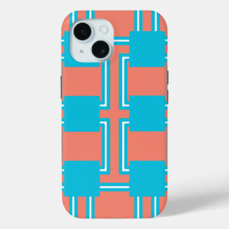 Coque Pour iPhone 15 Carré turquoise et orange