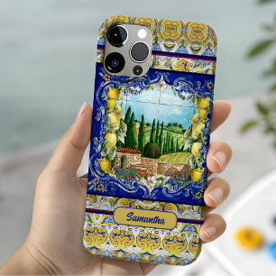 Coque Pour iPhone 15 Carreaux bleus italiens d'été en majolique jardin